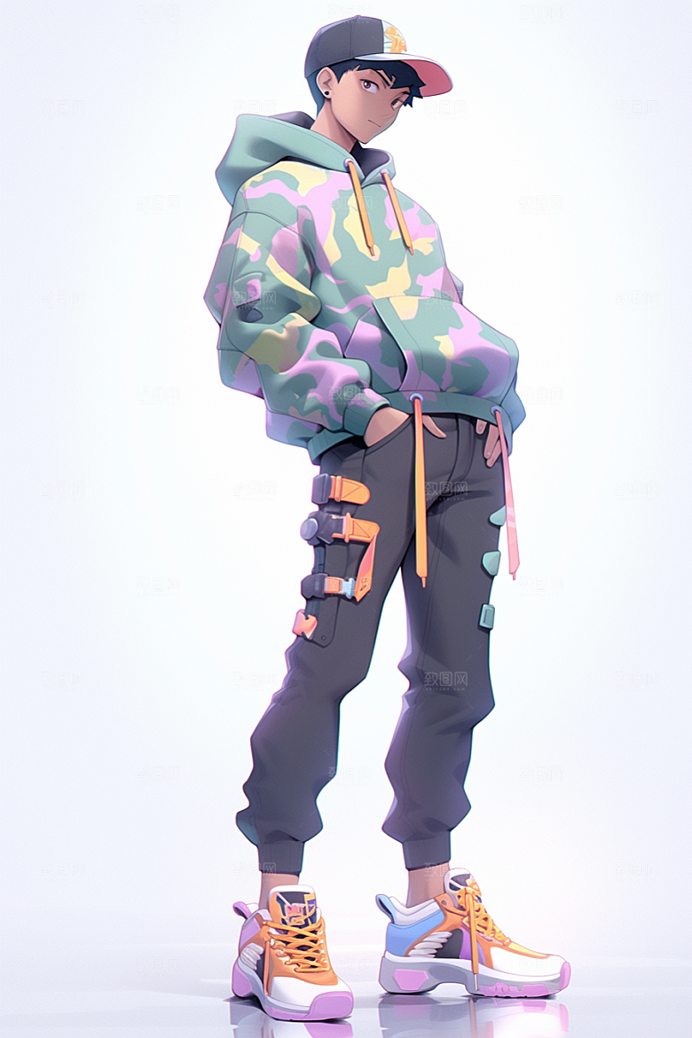 抱球帽人物元气青春插画