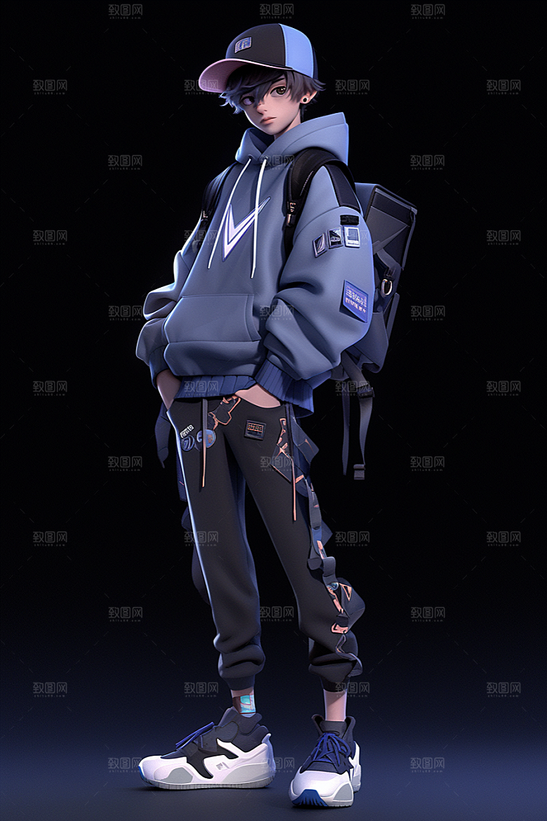 抱球帽人物时尚少年感插画
