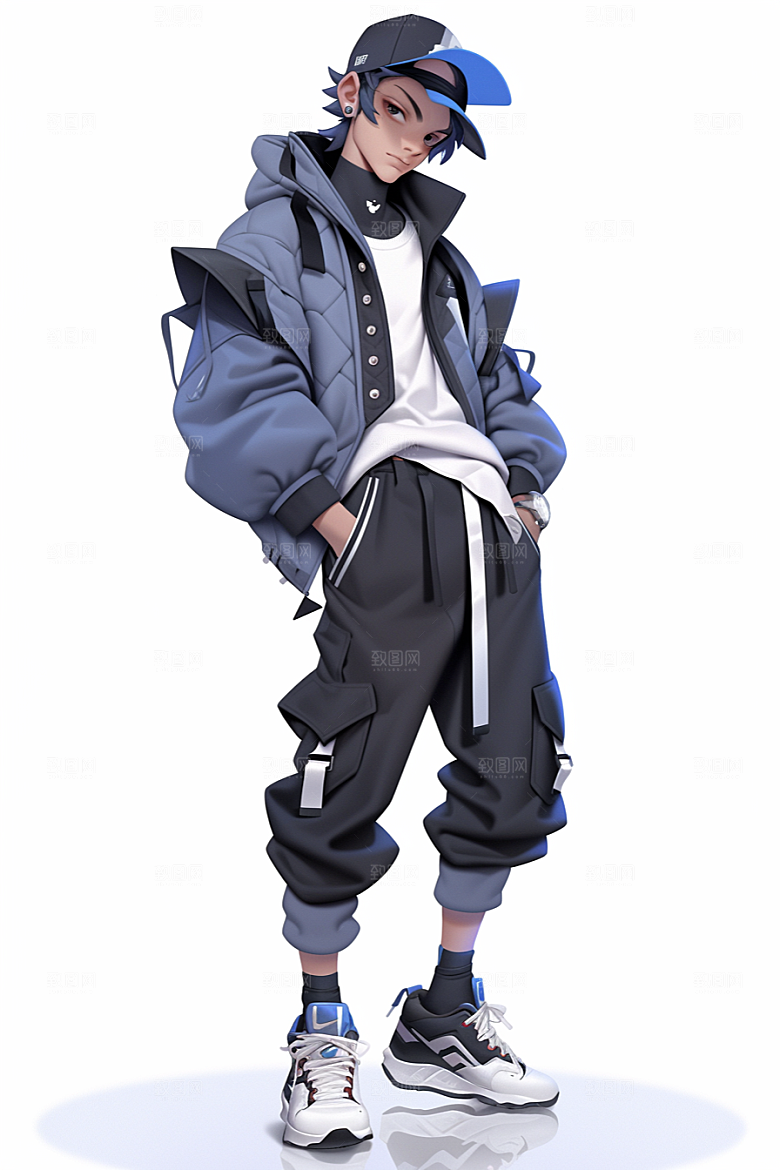 抱球帽人物运动风元气插画
