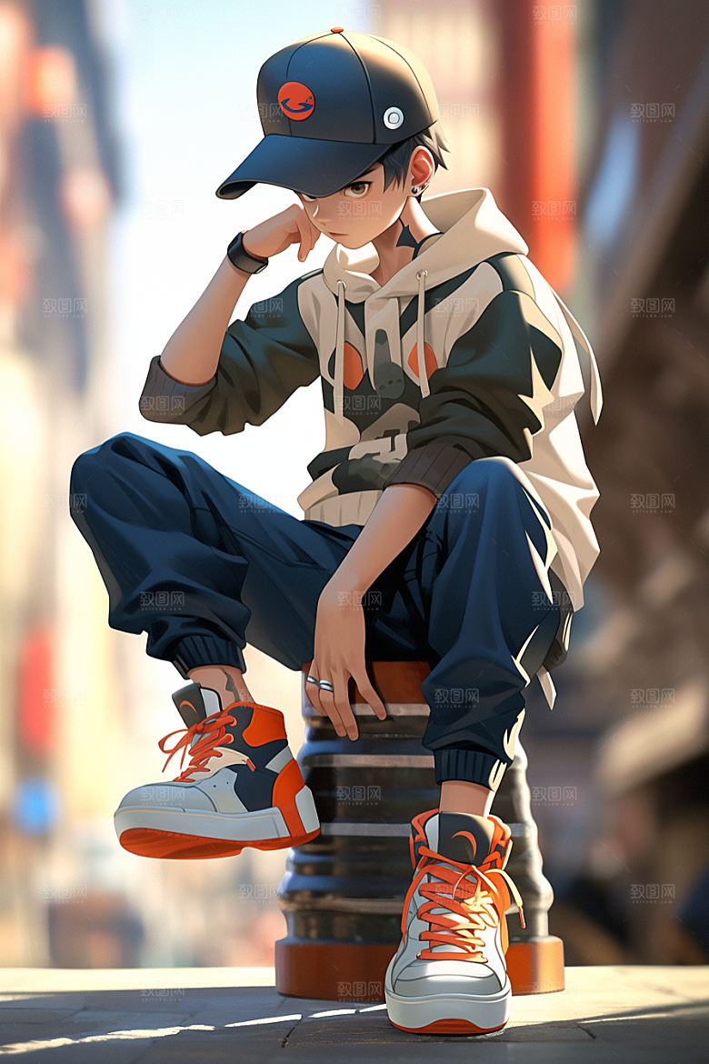抱球帽人物时尚少年感插画