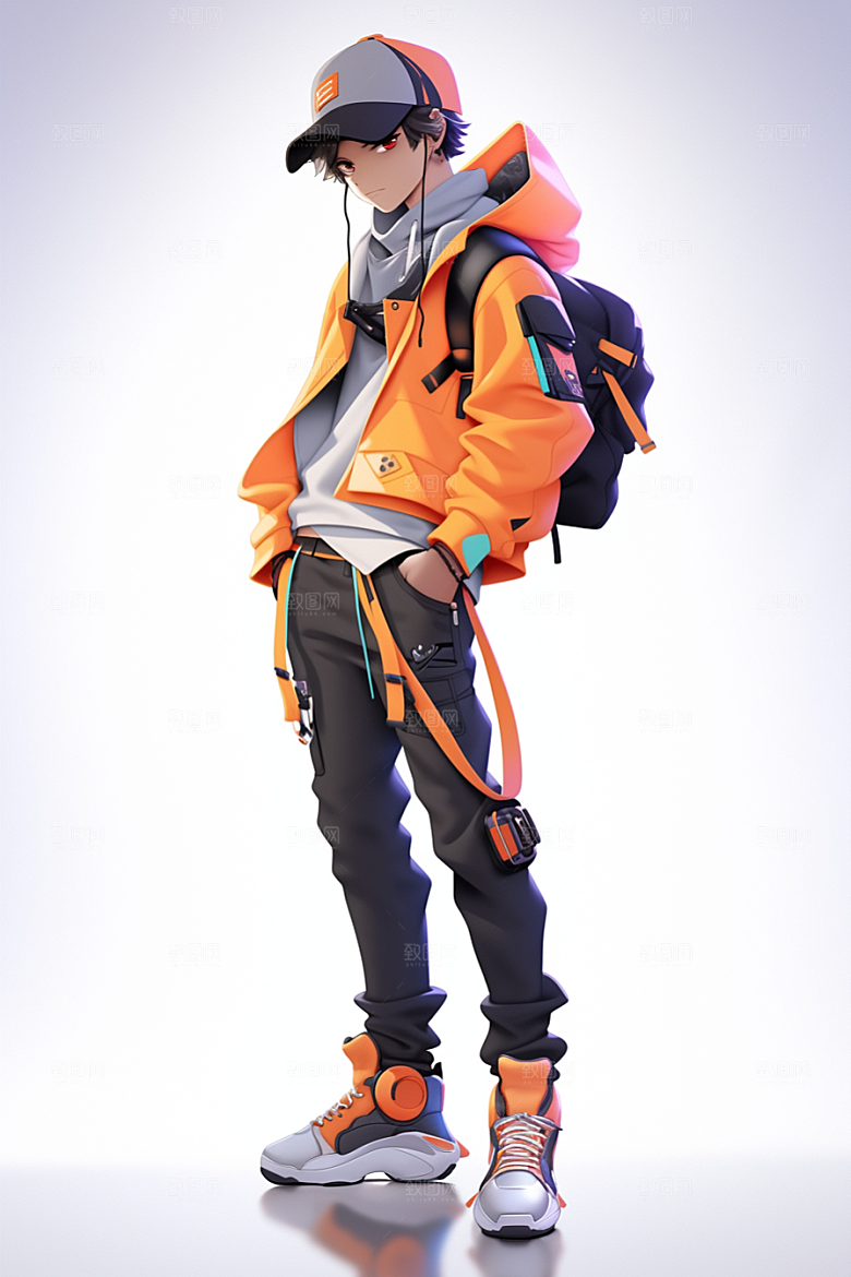 抱球帽人物少年感高清插画