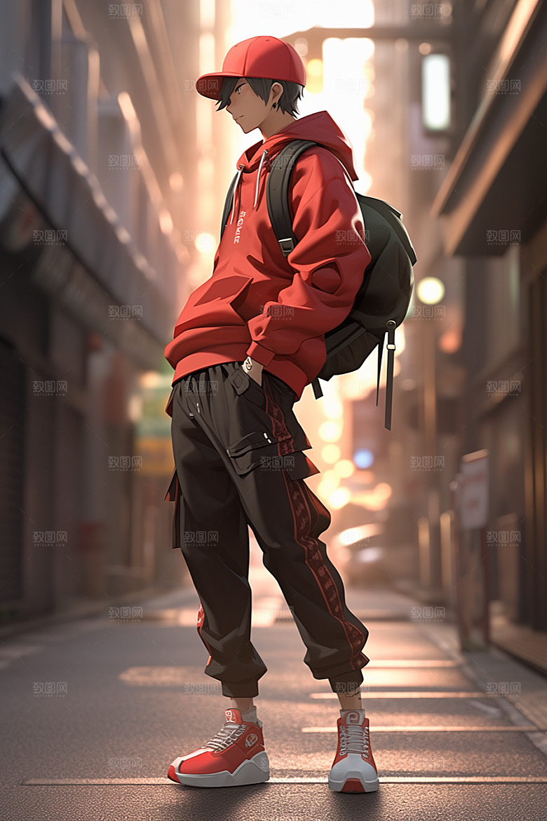 抱球帽人物高清时尚插画