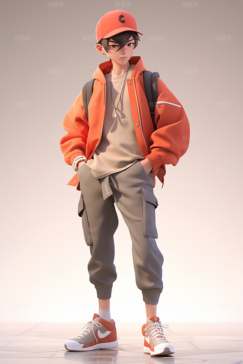 抱球帽人物青春少年感插画