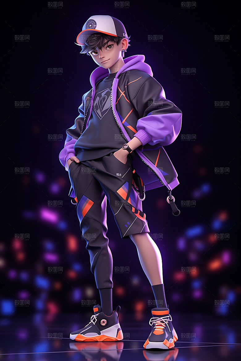 抱球帽人物手绘元气插画