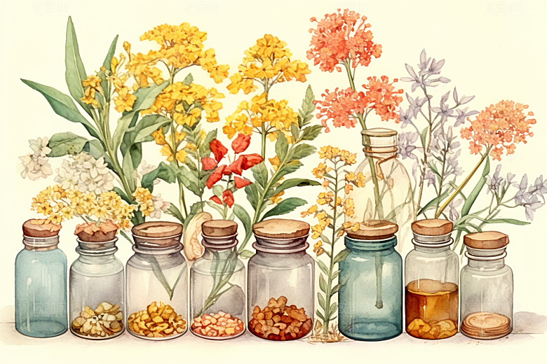 板蓝根养生中医插画