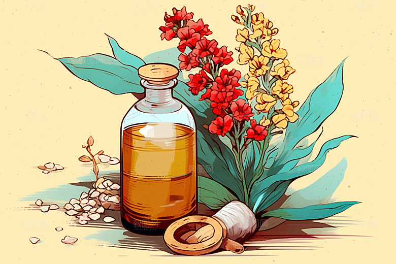 板蓝根手绘养生插画
