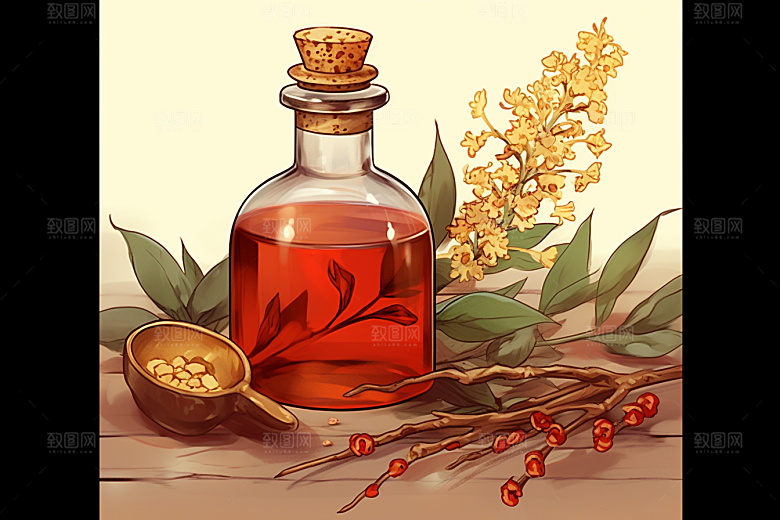 板蓝根植物养生插画