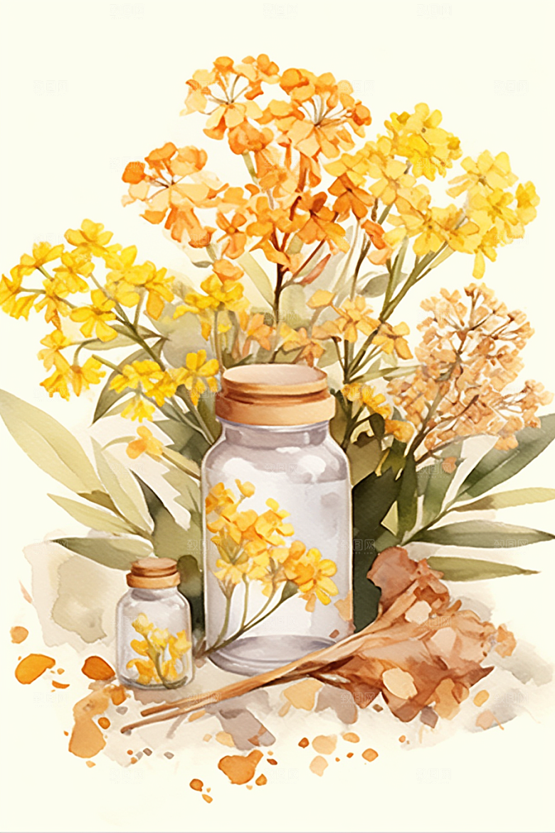 板蓝根手绘植物插画