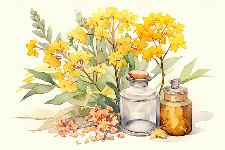 板蓝根手绘植物插画