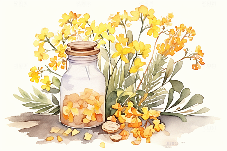 板蓝根中药材植物插画