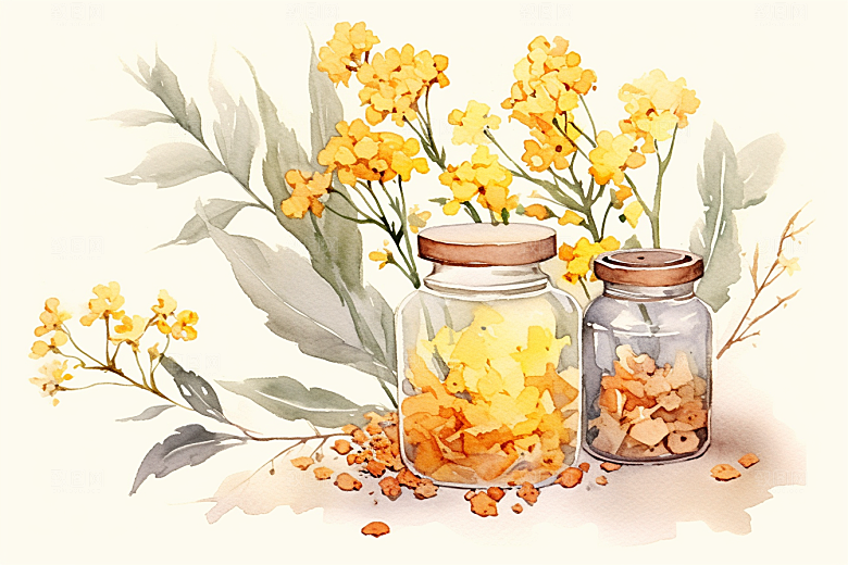 板蓝根中药材医学插画
