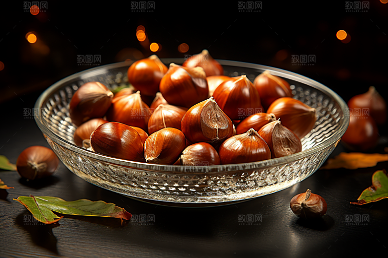板栗榛子食品坚果摄影图