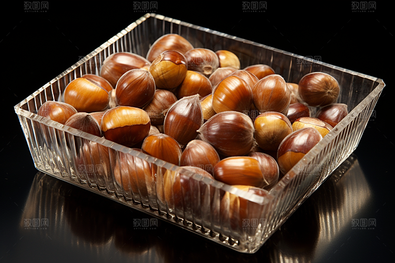板栗榛子食品炒货摄影图
