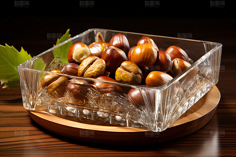 板栗榛子糖炒栗子美食摄影图