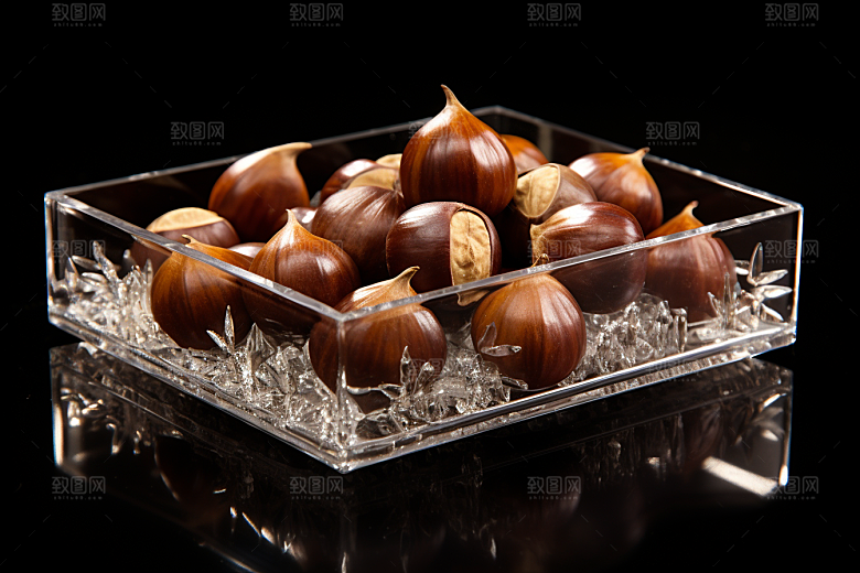 板栗榛子食品糖炒栗子摄影图