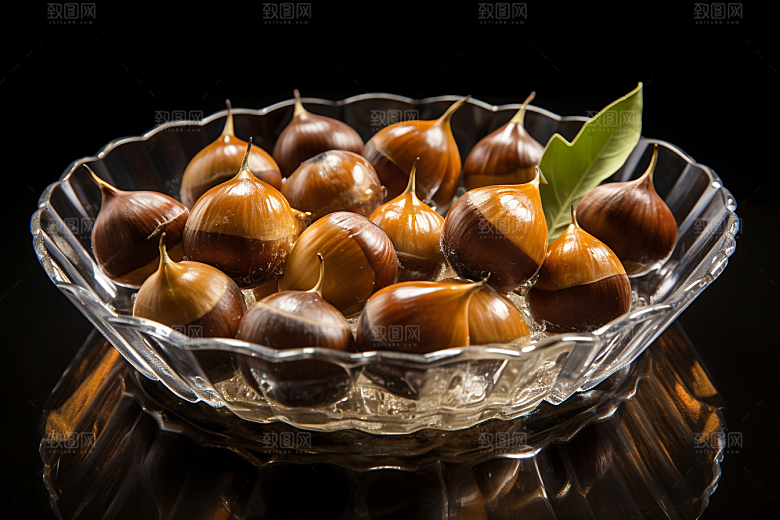 板栗榛子糖炒栗子美食摄影图