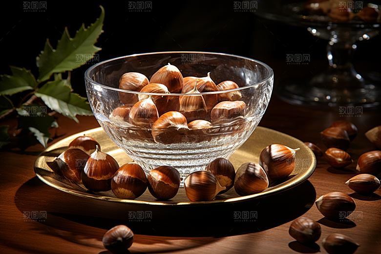 板栗榛子坚果美食摄影图
