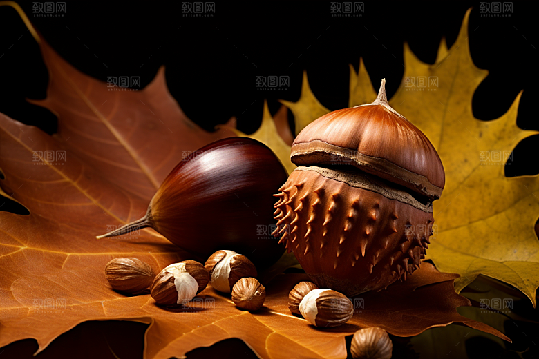 板栗榛子美食秋日摄影图