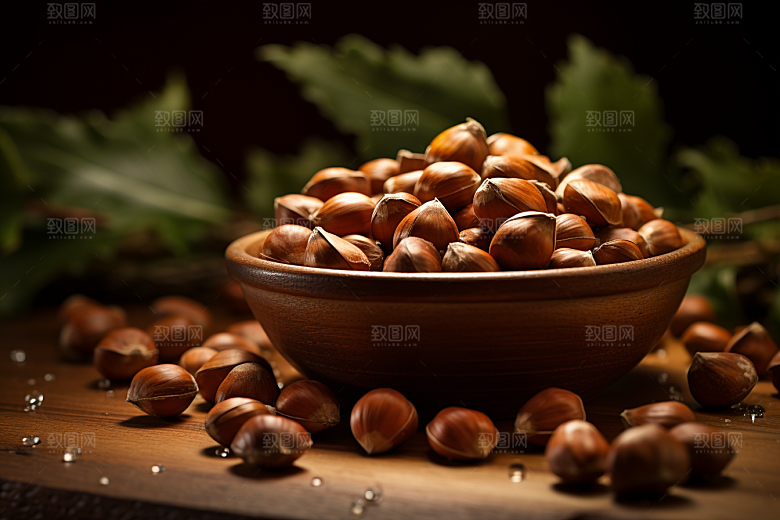 板栗榛子糖炒栗子美味摄影图