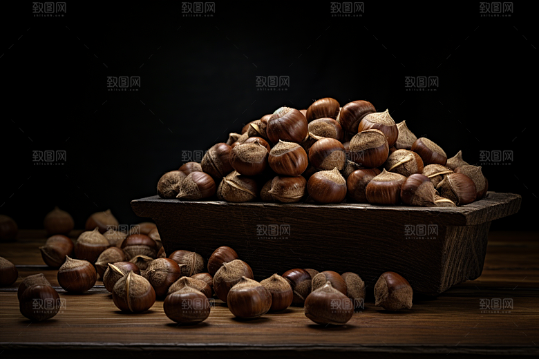 板栗榛子美食糖炒栗子摄影图