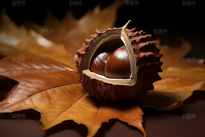 板栗榛子美味秋日摄影图