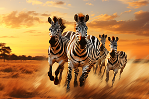 斑马非洲草原奔跑摄影图