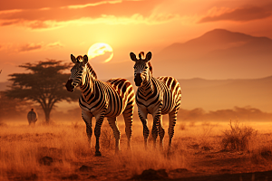 斑马野外非洲草原摄影图