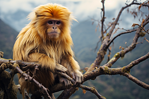滇金丝猴国家一级保护动物环保摄影图