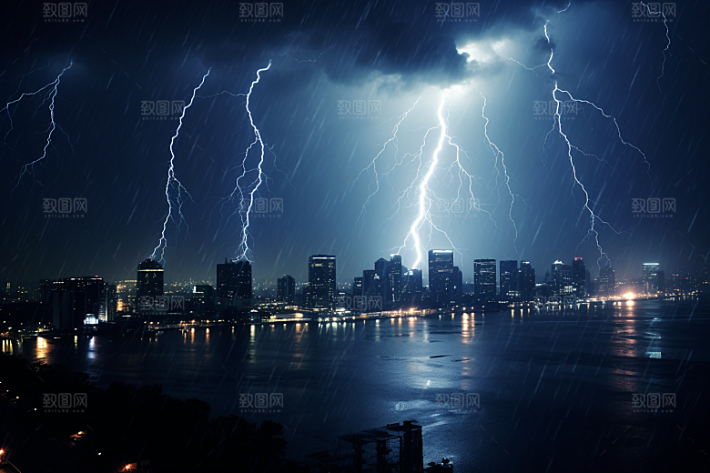 暴雨闪电极端天气恶劣天气摄影图