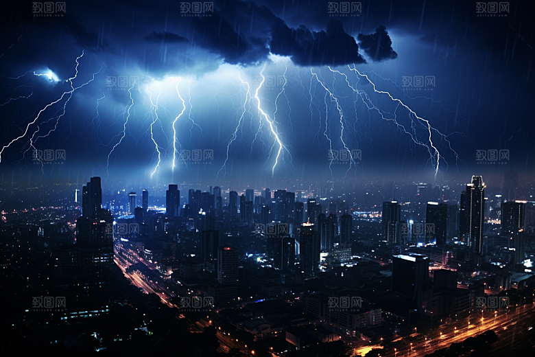 暴雨闪电雷雨自然现象摄影图