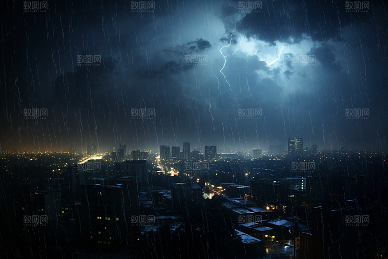 暴雨闪电极端天气自然现象摄影图