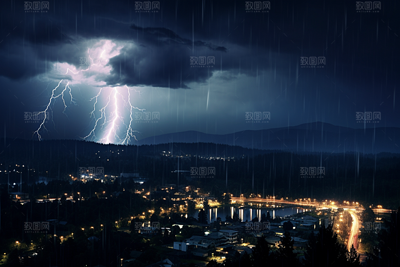 暴雨闪电雷雨极端天气摄影图