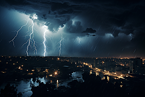 暴雨闪电高清城市摄影图