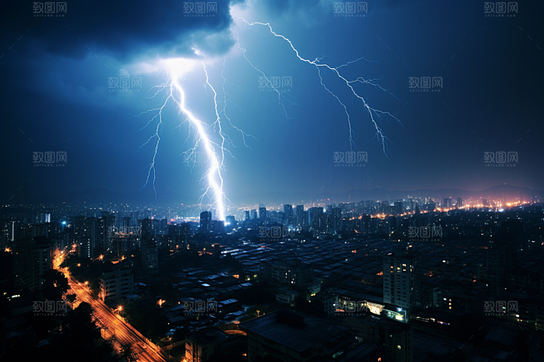 暴雨闪电极端天气气象摄影图