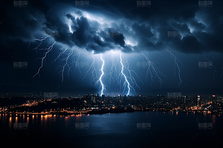 暴雨闪电雷雨气象摄影图