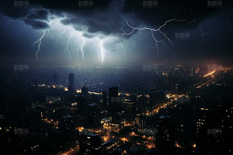 暴雨闪电高清雷暴摄影图