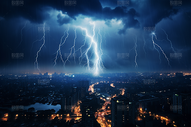 暴雨闪电自然现象高清摄影图