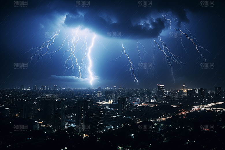 暴雨闪电电闪雷鸣自然灾害摄影图