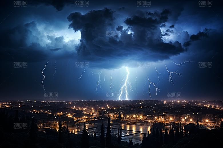 暴雨闪电极端天气恶劣天气摄影图