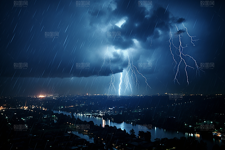 暴雨闪电电闪雷鸣高清摄影图