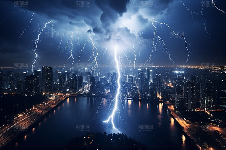暴雨闪电自然灾害自然现象摄影图