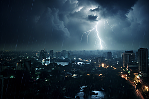 暴雨闪电自然现象城市摄影图