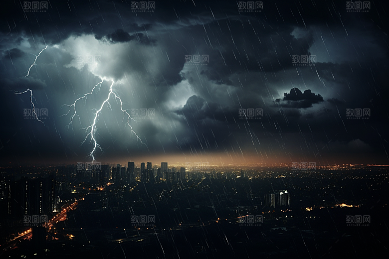 暴雨闪电电闪雷鸣自然灾害摄影图