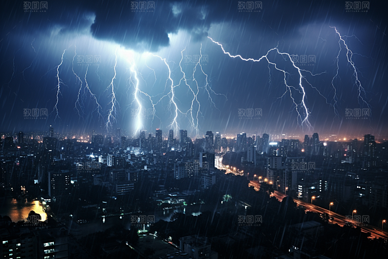 暴雨闪电雷雨电闪雷鸣摄影图