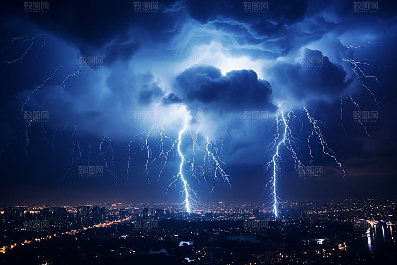 暴雨闪电高清电闪雷鸣摄影图