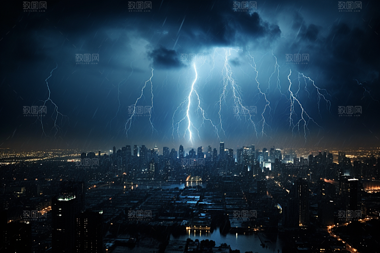 暴雨闪电高清雷雨摄影图