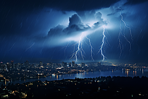 暴雨闪电城市雷雨摄影图