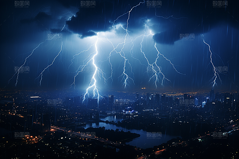 暴雨闪电自然灾害气象摄影图