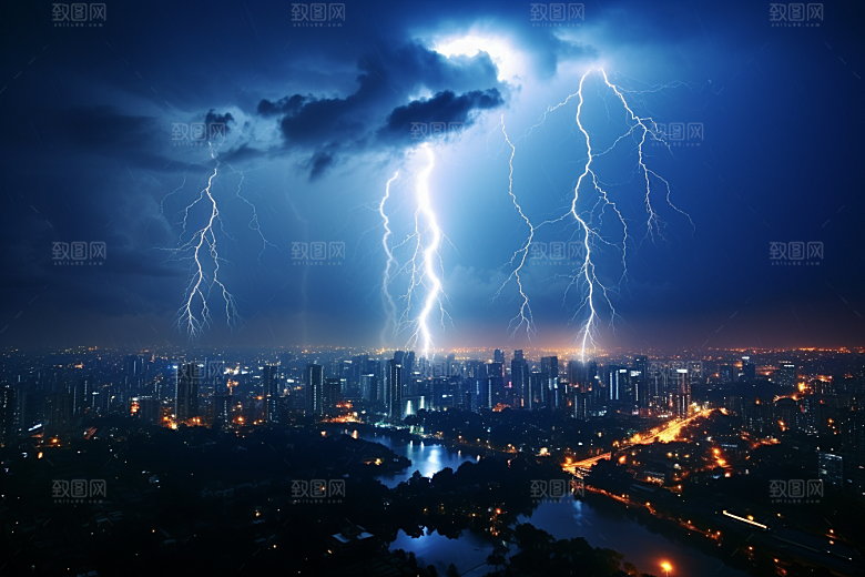 暴雨闪电雷暴极端天气摄影图