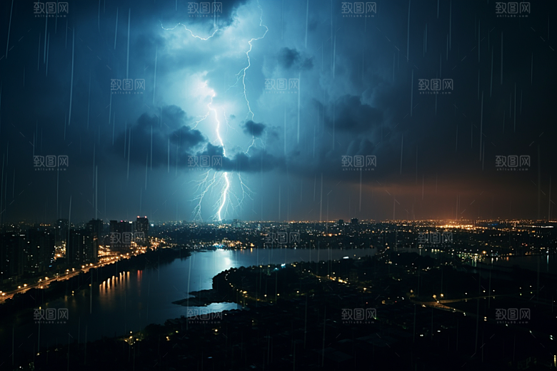 暴雨闪电恶劣天气高清摄影图